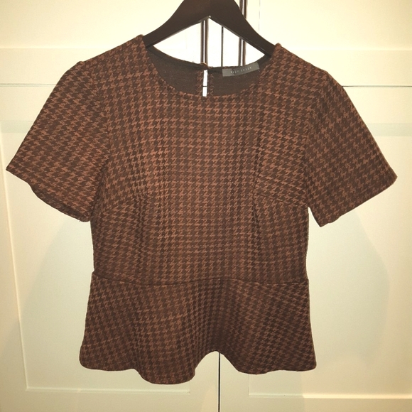 New Brown Houndstooth Peplum Top - Picture 2 of 8